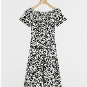 Anthropologie Kyra off the shoulder leopard Print jumpsuit